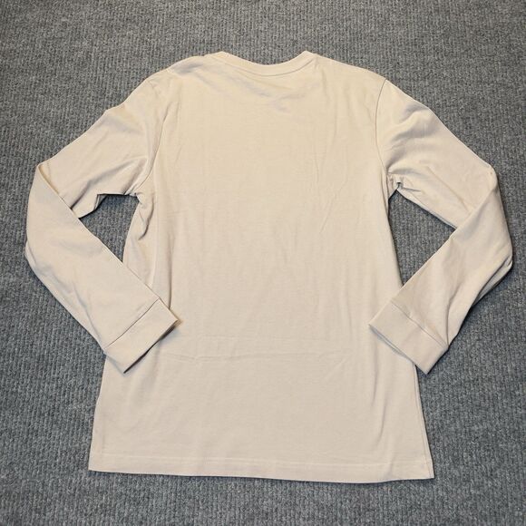 Adidas Men Small Essential Long Sleeve Cotton T-Shirt Wonder Beige Crew NEW - Picture 4 of 7
